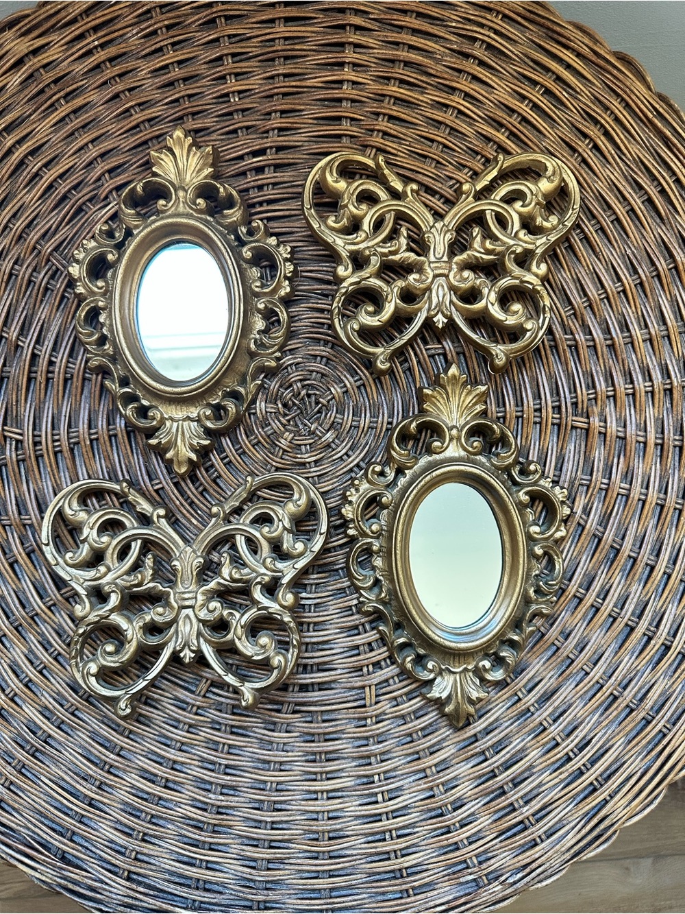 Decorative Gold Butterfly & Oval Wall Mirror Set - Classic Home Accent